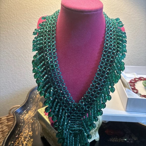 One of a Kind Helen Zubelda Paris Statement Green Emerald Crystal Necklace. - Picture 8 of 10